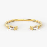 Diamond Baguette Ring/ Open Design 14k Gold Baguette Cut Diamond Duo Ring / Open Baguette Ring Gold / Stackable Baguette Ring / Diamond Ring