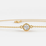Diamond Bracelet / 14k Gold Bezel Setting Diamond Bracelet for Women / Brilliant Cut Solitaire Diamond Bracelet 0.05Ct / Charm Bracelet