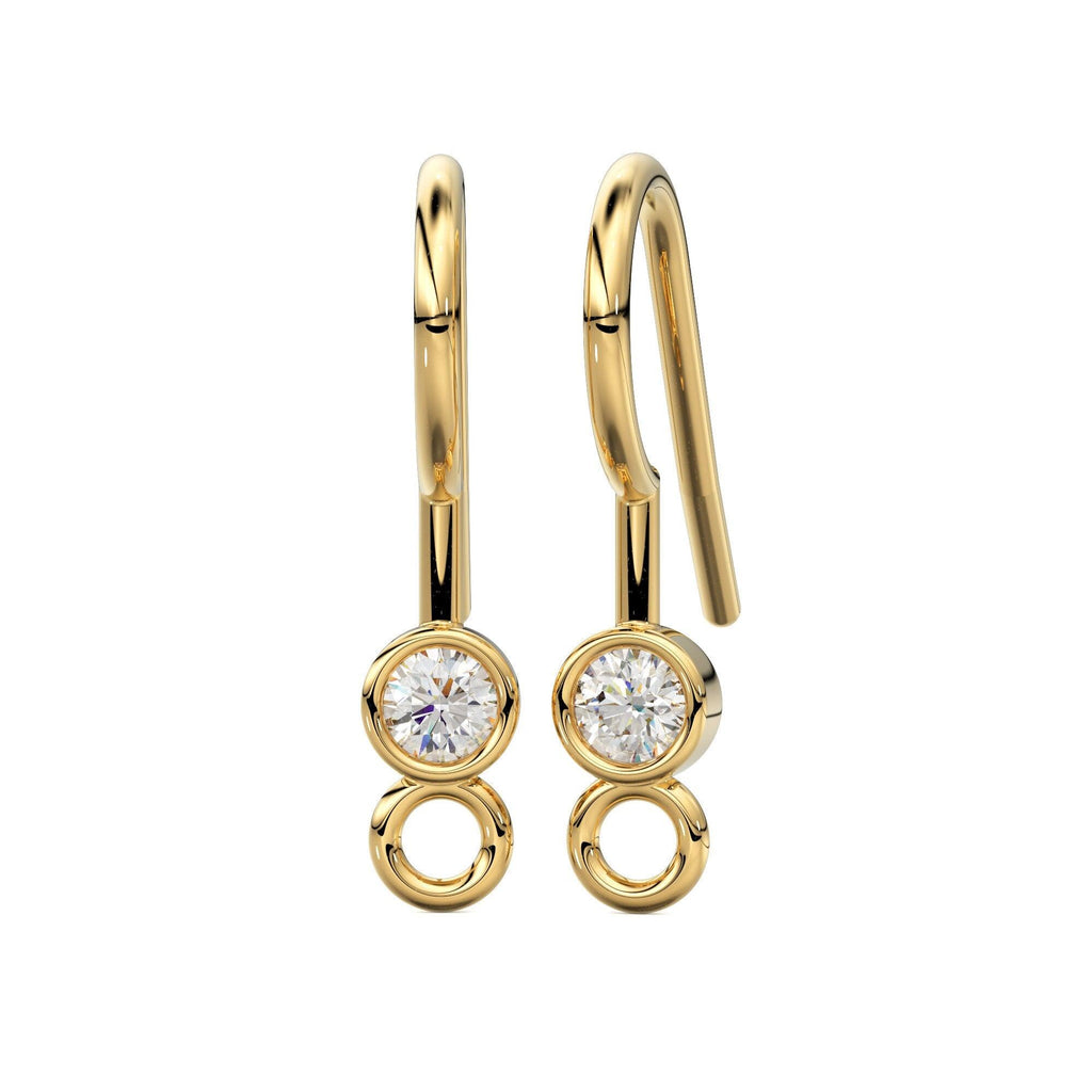Diamond Ear wires Pair Finding 13.50x3mm 23 GAUGE 14k 18k Solid Gold Brilliant - Jalvi & Co.
