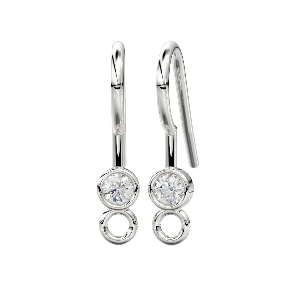 Diamond Ear wires Pair Finding 13.50x3mm 23 GAUGE 14k 18k Solid Gold Brilliant - Jalvi & Co.