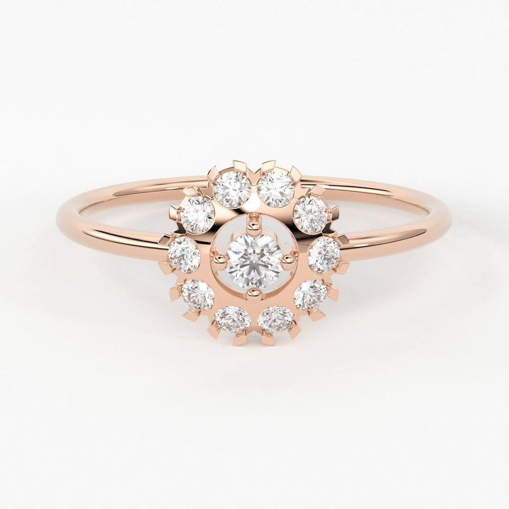 Diamond Gold Ring / 14k Halo Gold Ring / 14k Solid Gold Ring / Gold Ring / Statement Ring - Jalvi & Co.