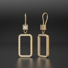 Load image into Gallery viewer, Diamond Princess Cut Link Diamond Dangle Earrings / 14K Solid Gold Earring / Pave Diamond Earrings / Link Chain Dangle Drop Earrings / Gift for Her - Jalvi & Co.