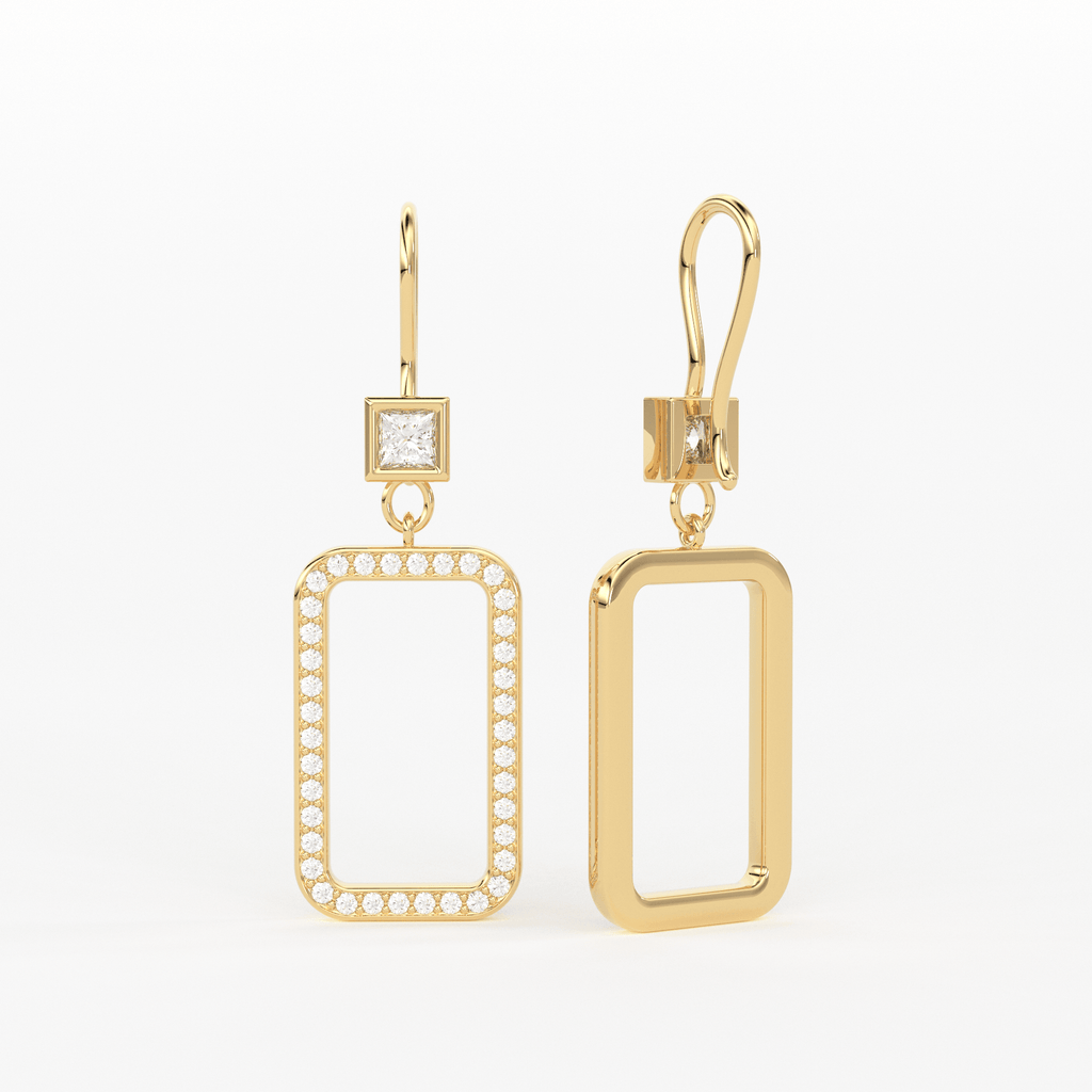 Diamond Princess Cut Link Diamond Dangle Earrings / 14K Solid Gold Earring / Pave Diamond Earrings / Link Chain Dangle Drop Earrings / Gift for Her - Jalvi & Co.