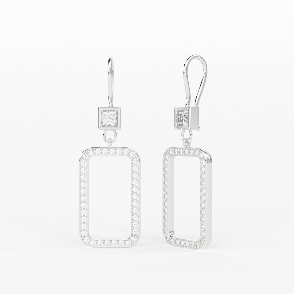 Diamond Princess Cut Link Diamond Dangle Earrings / 14K Solid Gold Earring / Pave Diamond Earrings / Link Chain Dangle Drop Earrings / Gift for Her - Jalvi & Co.