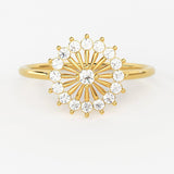 Diamond Ring / 14k Solid Gold Diamond Floral Ring / Diamond Stackable Ring / 14k White Gold Diamond Ring