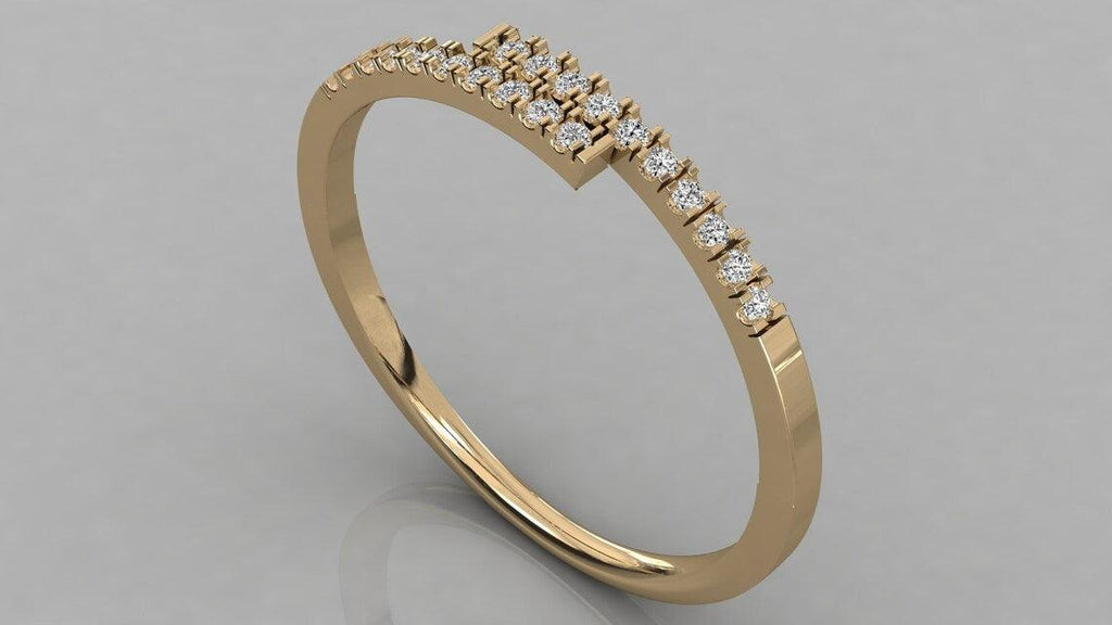Diamond Ring / 14k Solid Gold Diamond Pave Ring / Cross Over Diamond Stackable Ring / 14k White Gold Diamond Ring - Jalvi & Co.