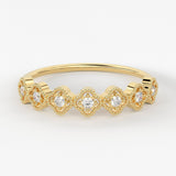 Diamond Ring / 14k Solid Gold Genuine Diamond Milgrain Clover Classic Ring / Engagement Ring