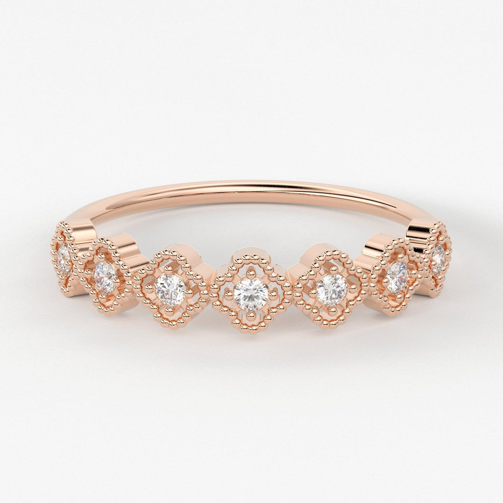 Diamond Ring / 14k Solid Gold Genuine Diamond Milgrain Clover Classic Ring / Engagement Ring - Jalvi & Co.