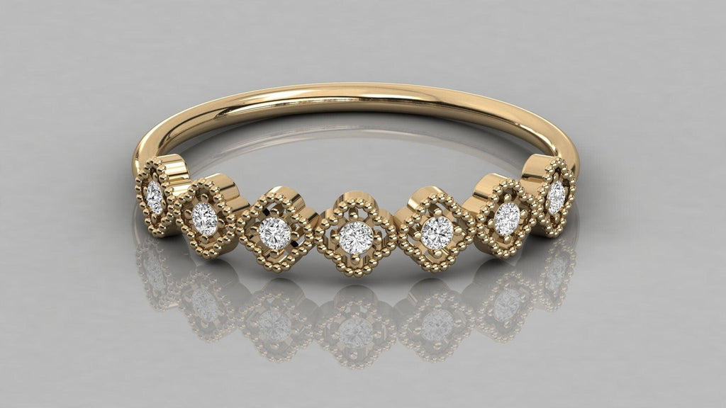 Diamond Ring / 14k Solid Gold Genuine Diamond Milgrain Clover Classic Ring / Engagement Ring - Jalvi & Co.