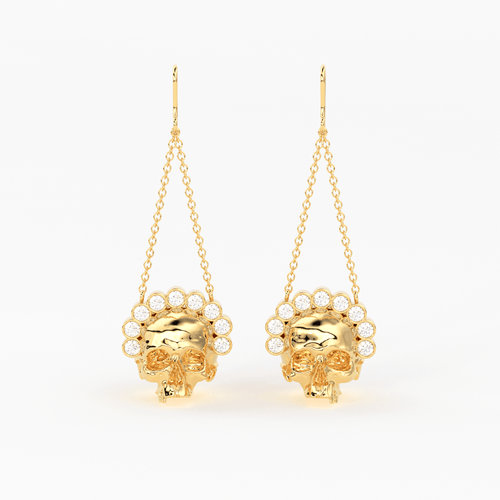 Diamond Skull Queen Earrings / Skull 14k Gold Drop Earrings / Skull Jewelry / Diamond Studded Gothic Jewelry / Goth Jewelry / Skull Crown - Jalvi & Co.