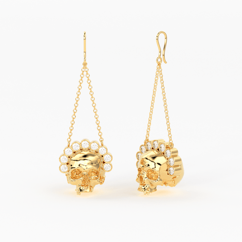Diamond Skull Queen Earrings / Skull 14k Gold Drop Earrings / Skull Jewelry / Diamond Studded Gothic Jewelry / Goth Jewelry / Skull Crown - Jalvi & Co.