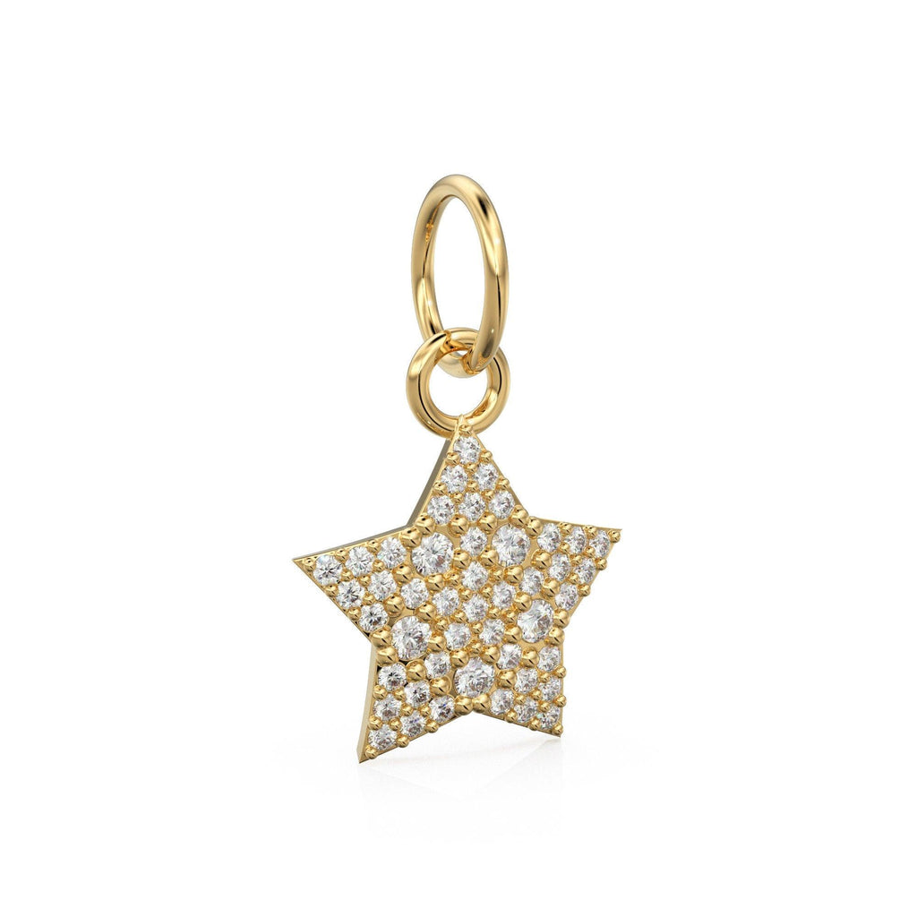 Diamond Solid Gold Pave Star Charm / 18k Gold Star Pendant / Petite Brilliant Diamond Charm / Solid Gold Star Charm / Charm for Bracelets - Jalvi & Co.