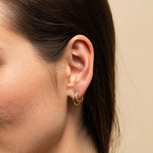 Load image into Gallery viewer, Diamond Twin Hoop Earrings / Diamond Huggies / 14k Solid Gold Huggie Earring / Big Hoop Earrings / 14MM Diamond Hoop Earrings / Gift For Her - Jalvi & Co.