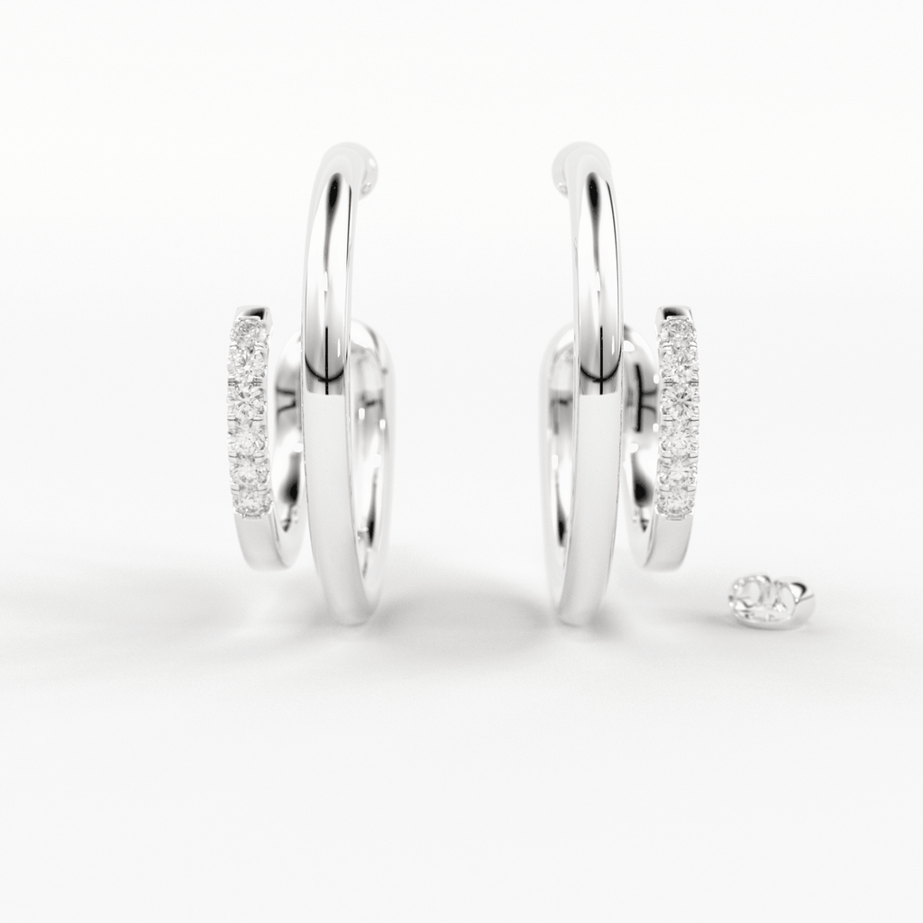 Diamond Twin Hoop Earrings / Diamond Huggies / 14k Solid Gold Huggie Earring / Big Hoop Earrings / 14MM Diamond Hoop Earrings / Gift For Her - Jalvi & Co.