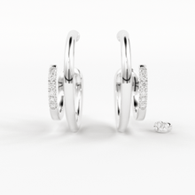 Load image into Gallery viewer, Diamond Twin Hoop Earrings / Diamond Huggies / 14k Solid Gold Huggie Earring / Big Hoop Earrings / 14MM Diamond Hoop Earrings / Gift For Her - Jalvi & Co.