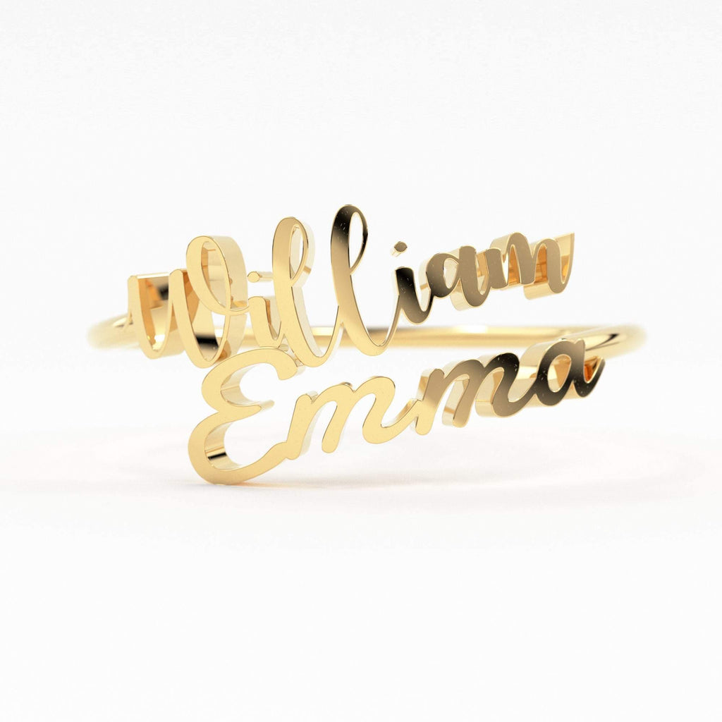 Double Name Ring / Solid 14K Gold / Two Name Ring / Initial Gold Ring / Stackable Letter Ring / Stackable Initial Rings / Personalized Gift - Jalvi & Co.