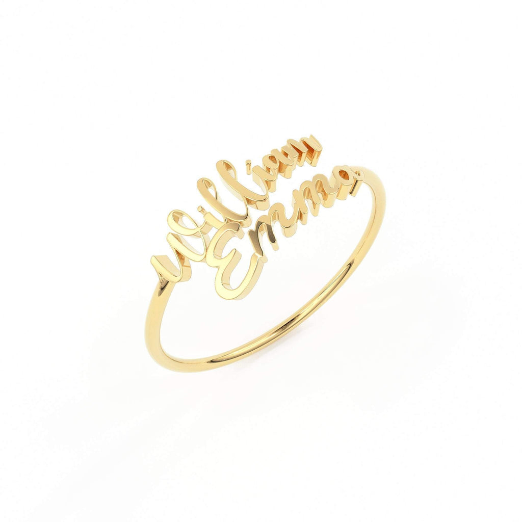 Double Name Ring / Solid 14K Gold / Two Name Ring / Initial Gold Ring / Stackable Letter Ring / Stackable Initial Rings / Personalized Gift - Jalvi & Co.
