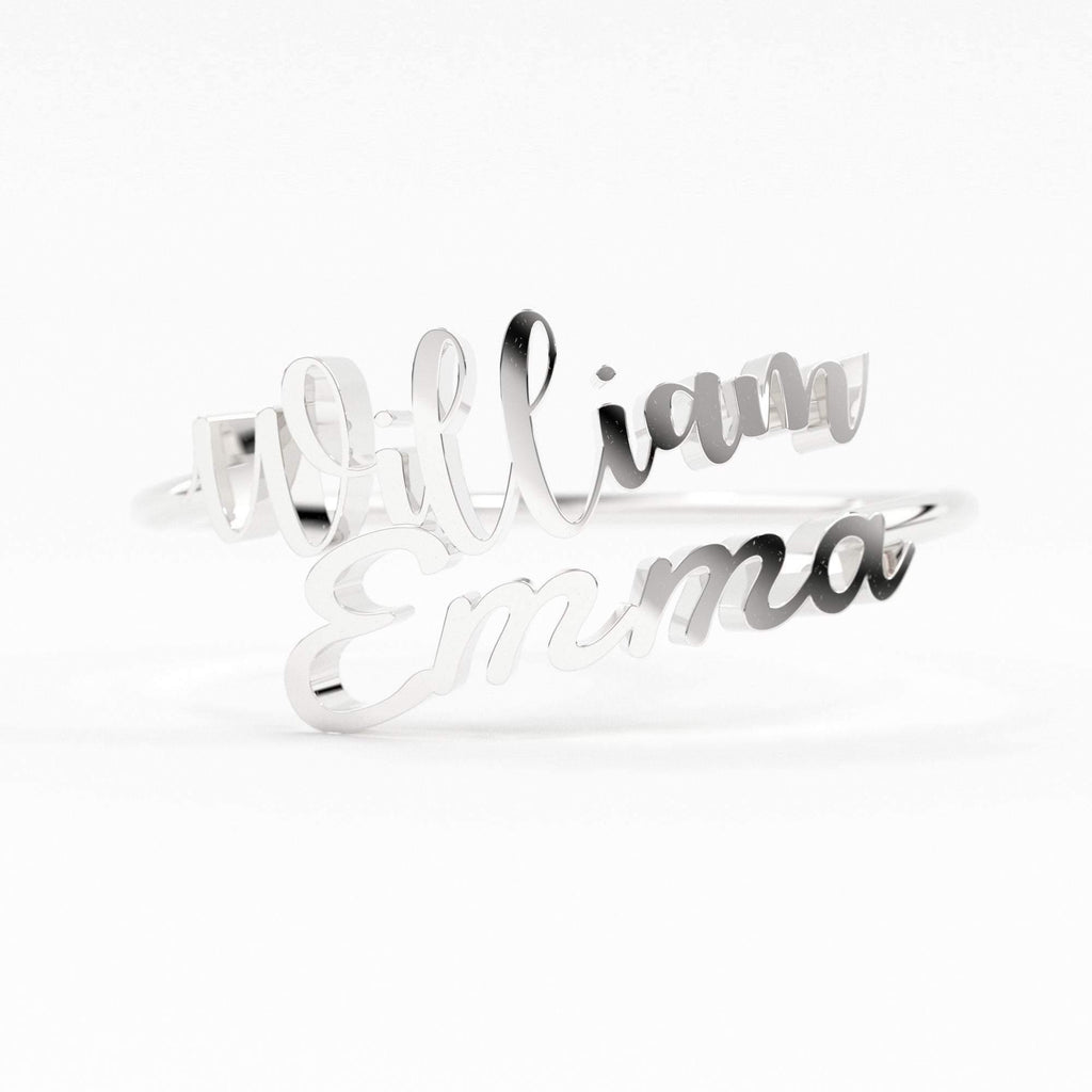 Double Name Ring / Solid 14K Gold / Two Name Ring / Initial Gold Ring / Stackable Letter Ring / Stackable Initial Rings / Personalized Gift - Jalvi & Co.