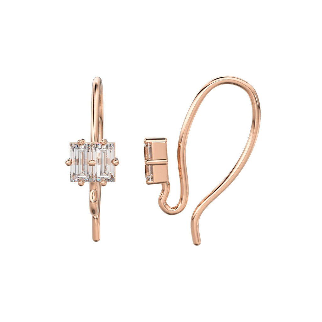 Duo Baguette Diamond Ear wires Pair Finding 16.20x2.80mm 20 GAUGE 14k 18k Solid Gold Brilliant - Jalvi & Co.