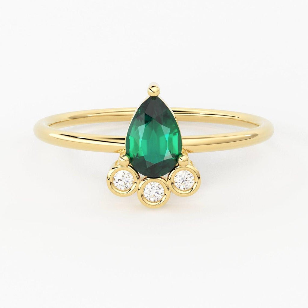 Emerald & Diamond Ring / 14k Solid Gold Emerald Diamond Bezel Prong Women's Wedding Ring - Jalvi & Co.