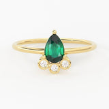 Emerald & Diamond Ring / 14k Solid Gold Emerald Diamond Bezel Prong Women's Wedding Ring