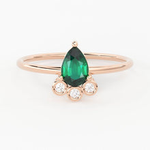 Load image into Gallery viewer, Emerald &amp; Diamond Ring / 14k Solid Gold Emerald Diamond Bezel Prong Women&#39;s Wedding Ring - Jalvi &amp; Co.