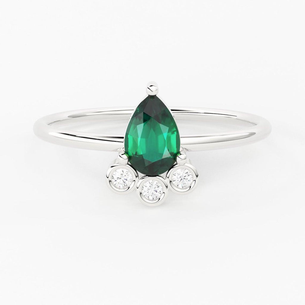 Emerald & Diamond Ring / 14k Solid Gold Emerald Diamond Bezel Prong Women's Wedding Ring - Jalvi & Co.