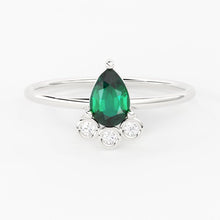 Load image into Gallery viewer, Emerald &amp; Diamond Ring / 14k Solid Gold Emerald Diamond Bezel Prong Women&#39;s Wedding Ring - Jalvi &amp; Co.