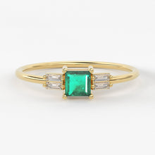 Load image into Gallery viewer, Emerald Diamond Ring / 14k solid Gold Diamond Ring / Stackable Diamond Ring / Baguette Diamond Ring - Jalvi & Co.