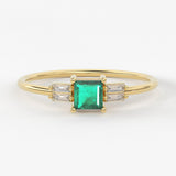 Emerald Diamond Ring / 14k solid Gold Diamond Ring / Stackable Diamond Ring / Baguette Diamond Ring