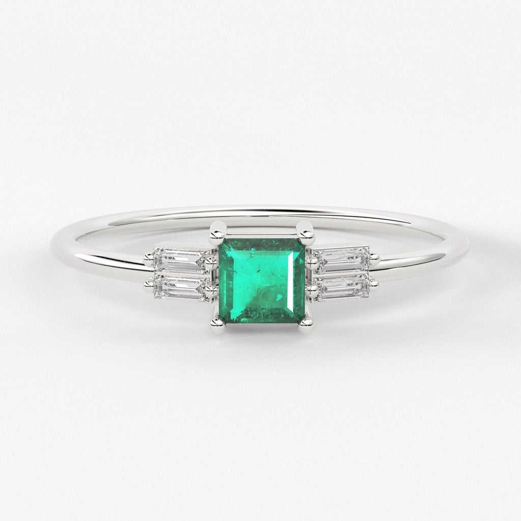 Emerald Diamond Ring / 14k solid Gold Diamond Ring / Stackable Diamond Ring / Baguette Diamond Ring - Jalvi & Co.