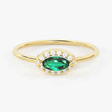 Load image into Gallery viewer, Emerald Diamond Ring in 14k Gold / Marquise Emerald Ring / Gold Band White Diamond Ring / Zambian Emerald Wedding Band - Jalvi &amp; Co.