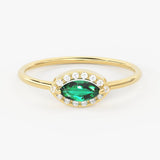 Emerald Diamond Ring in 14k Gold / Marquise Emerald Ring / Gold Band White Diamond Ring / Zambian Emerald Wedding Band