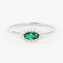 Load image into Gallery viewer, Emerald Diamond Ring in 14k Gold / Marquise Emerald Ring / Gold Band White Diamond Ring / Zambian Emerald Wedding Band - Jalvi &amp; Co.