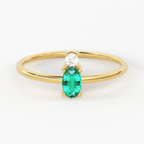 Emerald Ring / Emerald Engagement Ring in 14k Gold / Oval Cut Natural 2 Stone Emerald Diamond Ring / May Birthstone / Promise Ring