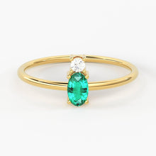Load image into Gallery viewer, Emerald Ring / Emerald Engagement Ring in 14k Gold / Oval Cut Natural 2 Stone Emerald Diamond Ring / May Birthstone / Promise Ring - Jalvi &amp; Co.