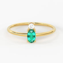 Load image into Gallery viewer, Emerald Ring / Emerald Engagement Ring in 14k Gold / Oval Cut Natural 2 Stone Emerald Diamond Ring / May Birthstone / Promise Ring - Jalvi & Co.