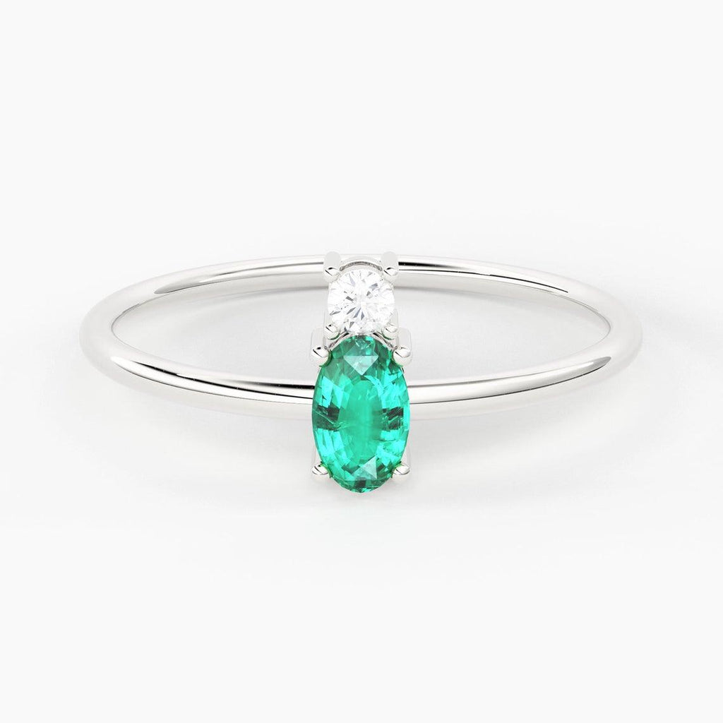 Emerald Ring / Emerald Engagement Ring in 14k Gold / Oval Cut Natural 2 Stone Emerald Diamond Ring / May Birthstone / Promise Ring - Jalvi & Co.