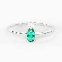 Load image into Gallery viewer, Emerald Ring / Emerald Engagement Ring in 14k Gold / Oval Cut Natural 2 Stone Emerald Diamond Ring / May Birthstone / Promise Ring - Jalvi & Co.