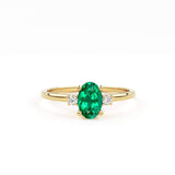 Emerald Ring / Emerald Engagement Ring in 14k Gold / Oval Cut Natural 3 Stone Emerald Diamond Ring / May Birthstone / Promise Ring