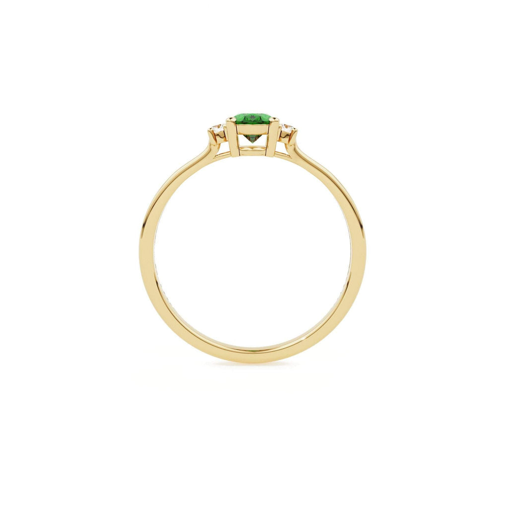 Emerald Ring / Emerald Engagement Ring in 14k Gold / Oval Cut Natural 3 Stone Emerald Diamond Ring / May Birthstone / Promise Ring - Jalvi & Co.