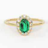 Emerald Ring / Emerald Engagement Ring in 14k Gold / Oval Cut Natural Emerald Diamond Ring / May Birthstone / Promise Ring