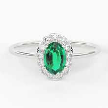 Load image into Gallery viewer, Emerald Ring / Emerald Engagement Ring in 14k Gold / Oval Cut Natural Emerald Diamond Ring / May Birthstone / Promise Ring - Jalvi &amp; Co.