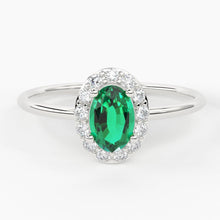 Load image into Gallery viewer, Emerald Ring / Emerald Engagement Ring in 14k Gold / Oval Cut Natural Emerald Diamond Ring / May Birthstone / Promise Ring - Jalvi & Co.
