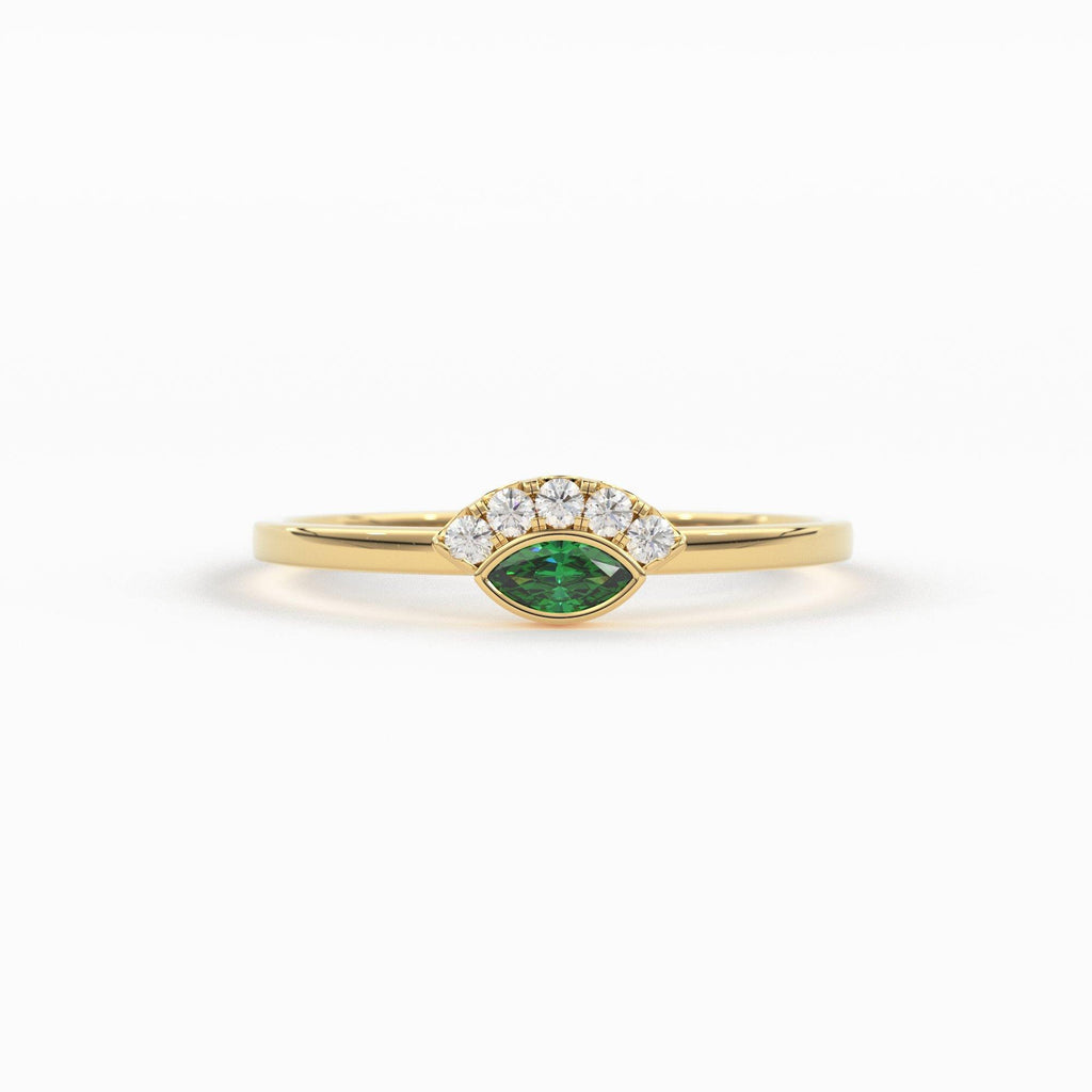 Emerald Ring / Marquise Cut Emerald Ring in 14k Solid Gold / Natural Emerald Ring / May Birthstone Ring / Dainty Emerald Ring - Jalvi & Co.