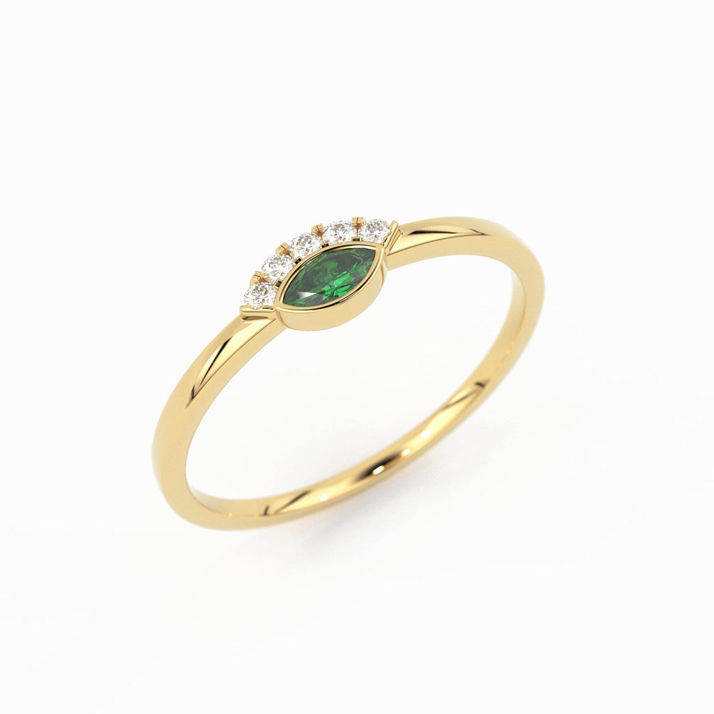 Emerald Ring / Marquise Cut Emerald Ring in 14k Solid Gold / Natural Emerald Ring / May Birthstone Ring / Dainty Emerald Ring - Jalvi & Co.