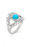 Evil Eye Turquoise and White Baguette Diamonds 18k Solid White Gold Ring