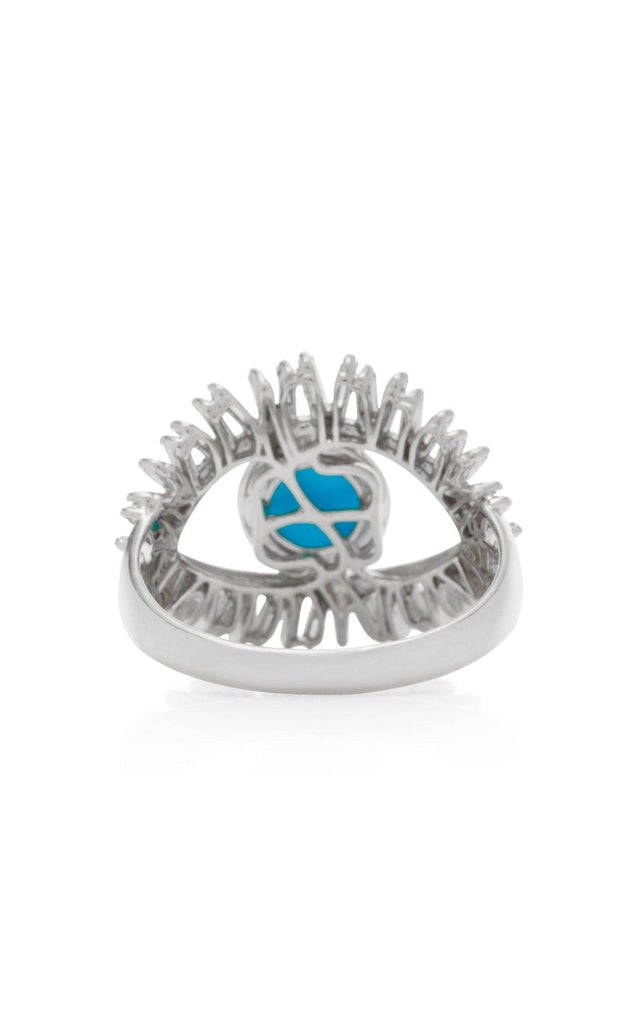 Evil Eye Turquoise and White Baguette Diamonds 18k Solid White Gold Ring - Jalvi & Co.