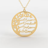 Family Name Necklace / 14k Gold Family Tree Necklace / Diamond Disc Necklace / Multiple Names Necklace / Personalized Necklace /Gift for her