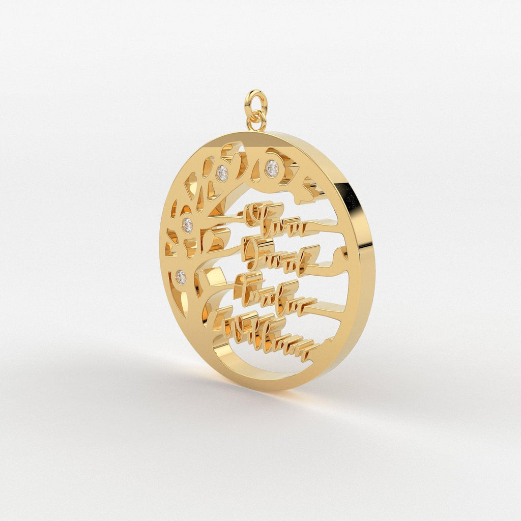Family Name Necklace / 14k Gold Family Tree Necklace / Diamond Disc Necklace / Multiple Names Necklace / Personalized Necklace /Gift for her - Jalvi & Co.